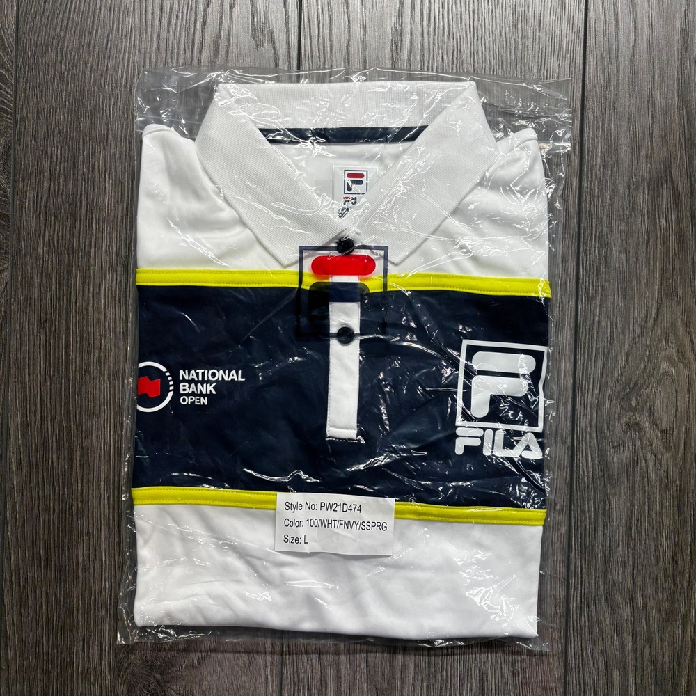 Fila Mens National Bank Open Tennis Polo Shirt White Navy Yellow PW21D474 L
